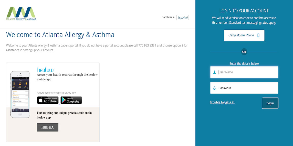 Screenshot of Patient Portal